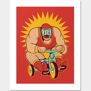 Funny Mexican Luchador Wrestler on a Tricycle Posters and Art